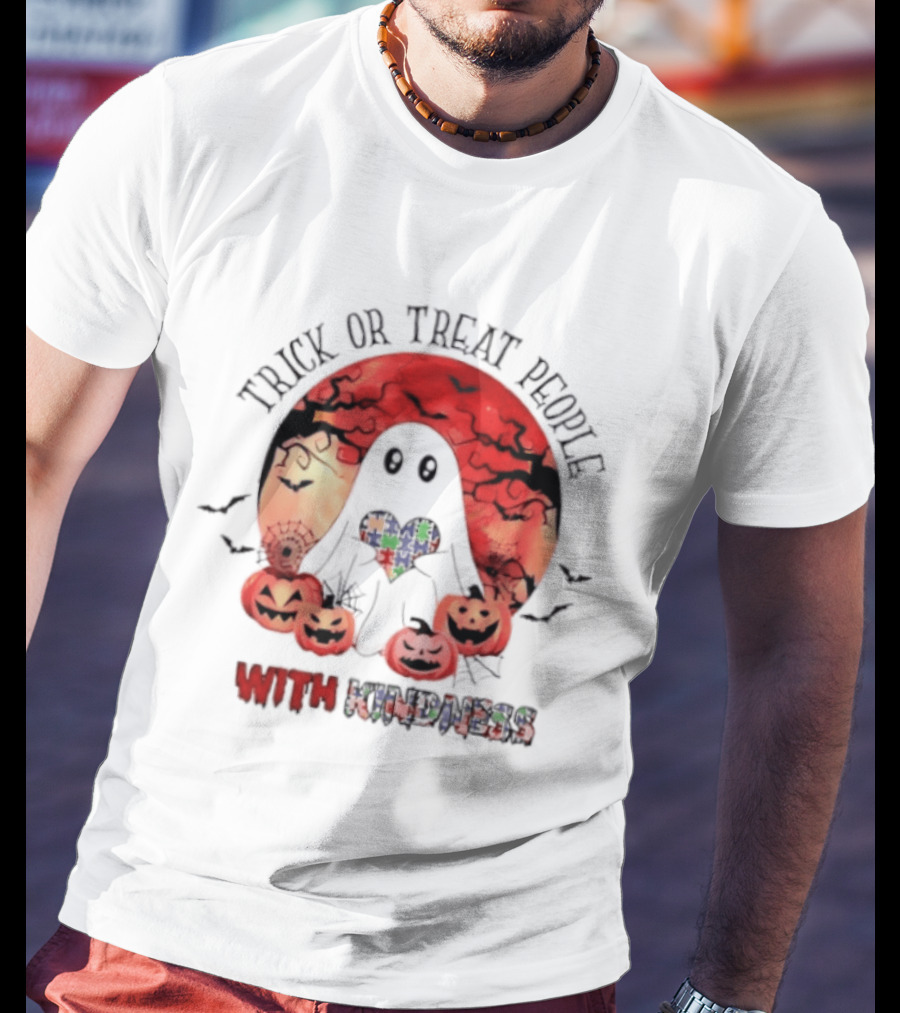 Trick Or Treat People With Kindness Autism Awareness Halloween Ghost Pumpkins T-Shirt