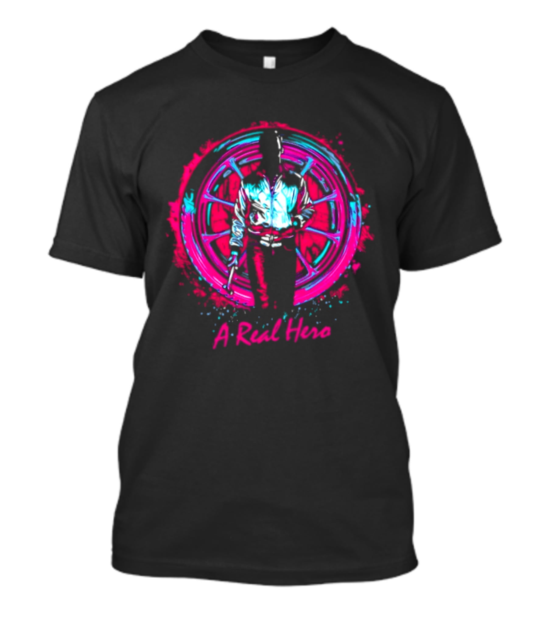Drive Ryan Gosling Synthwave A Real Hero Wheel T-Shirt