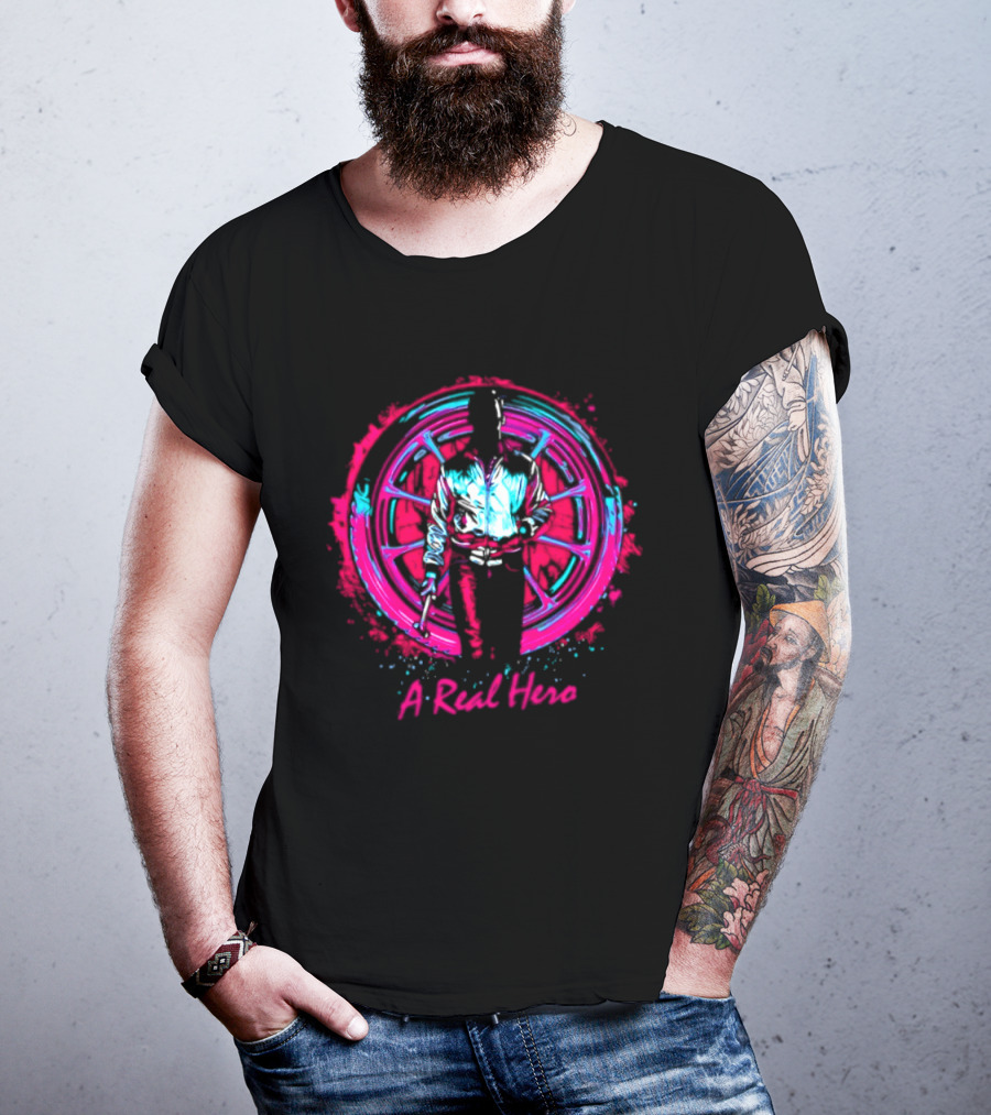 Drive Ryan Gosling Synthwave A Real Hero Wheel T-Shirt