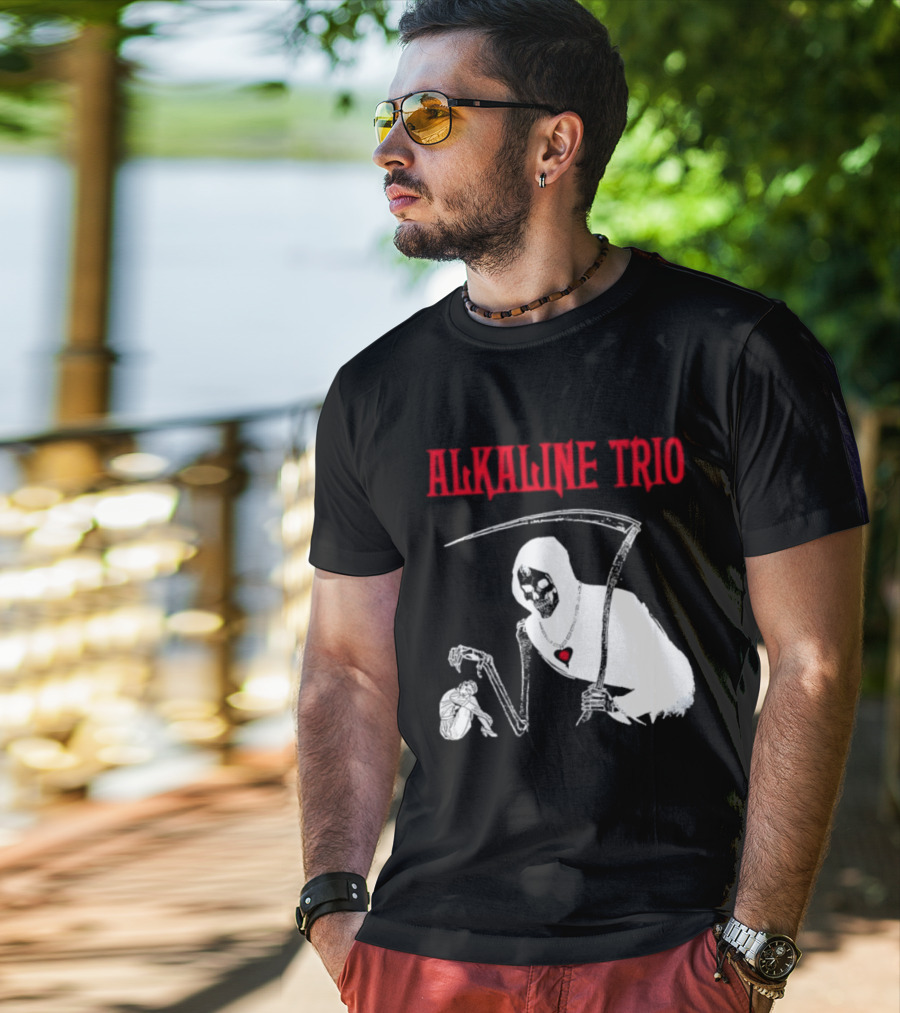 Alkaline Trio Grim Reaper Scythe Heart Skeleton T-Shirt
