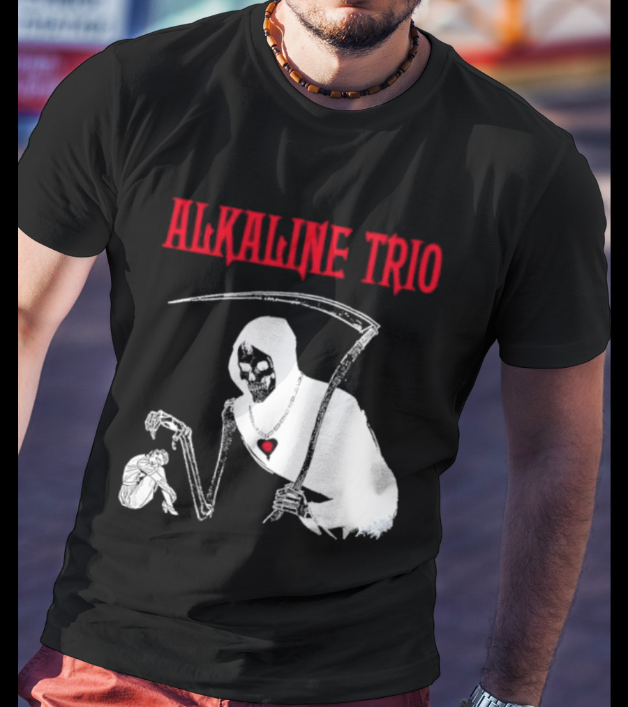 Alkaline Trio Grim Reaper Scythe Heart Skeleton T-Shirt