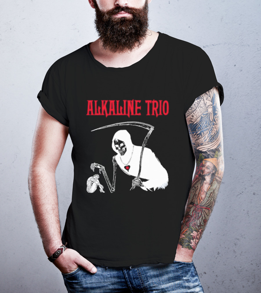 Alkaline Trio Grim Reaper Scythe Heart Skeleton T-Shirt
