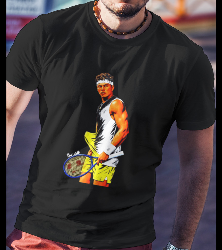 Ben Shelton Tennis Player 2026 Cartoon With Headband And Racket T-Shirt