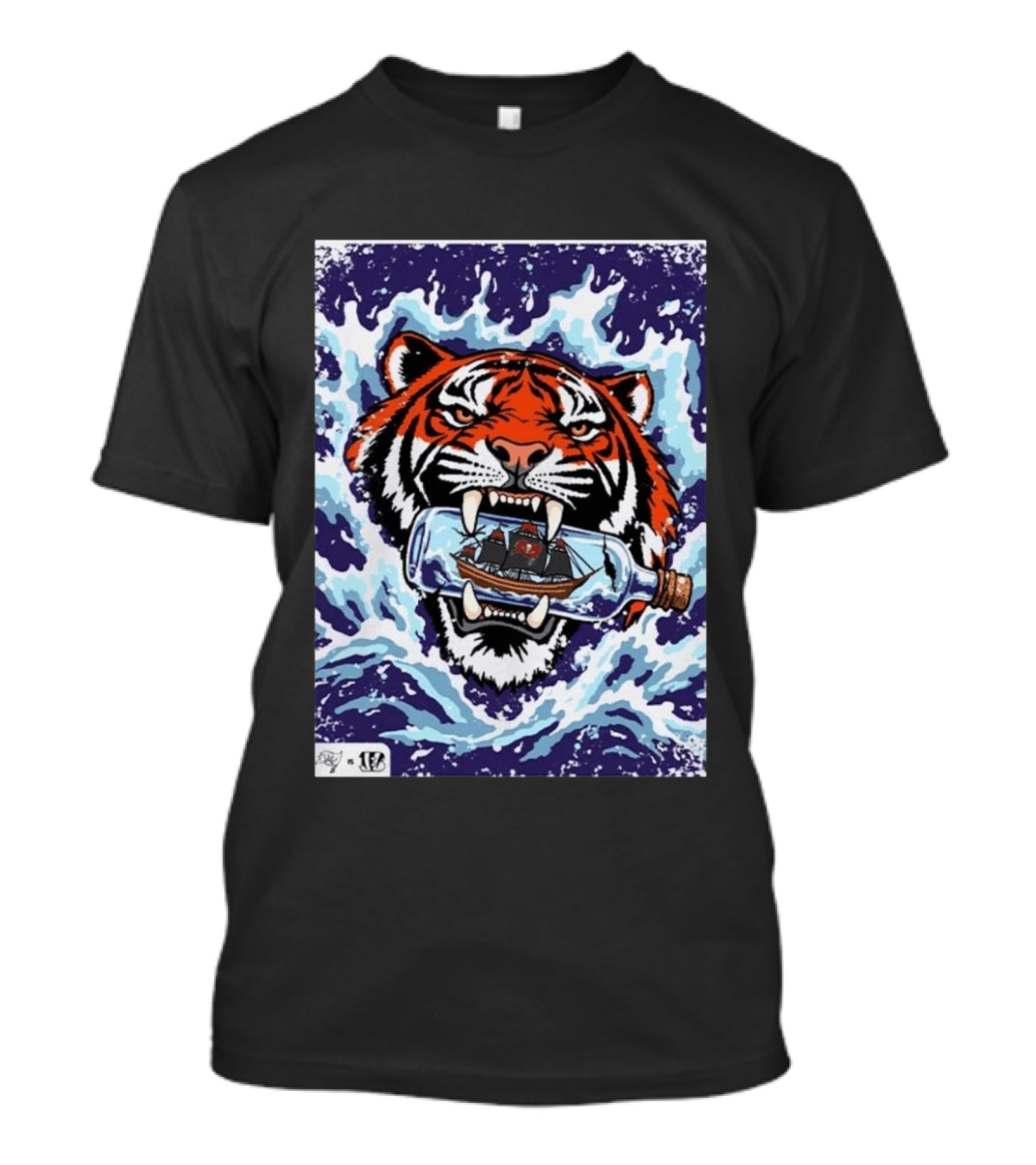 Bengals Vs Buccaneers Tiger And Pirate Ship Battle In A Bottle T-Shirt