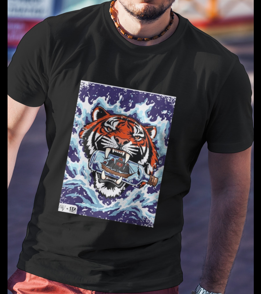 Bengals Vs Buccaneers Tiger And Pirate Ship Battle In A Bottle T-Shirt
