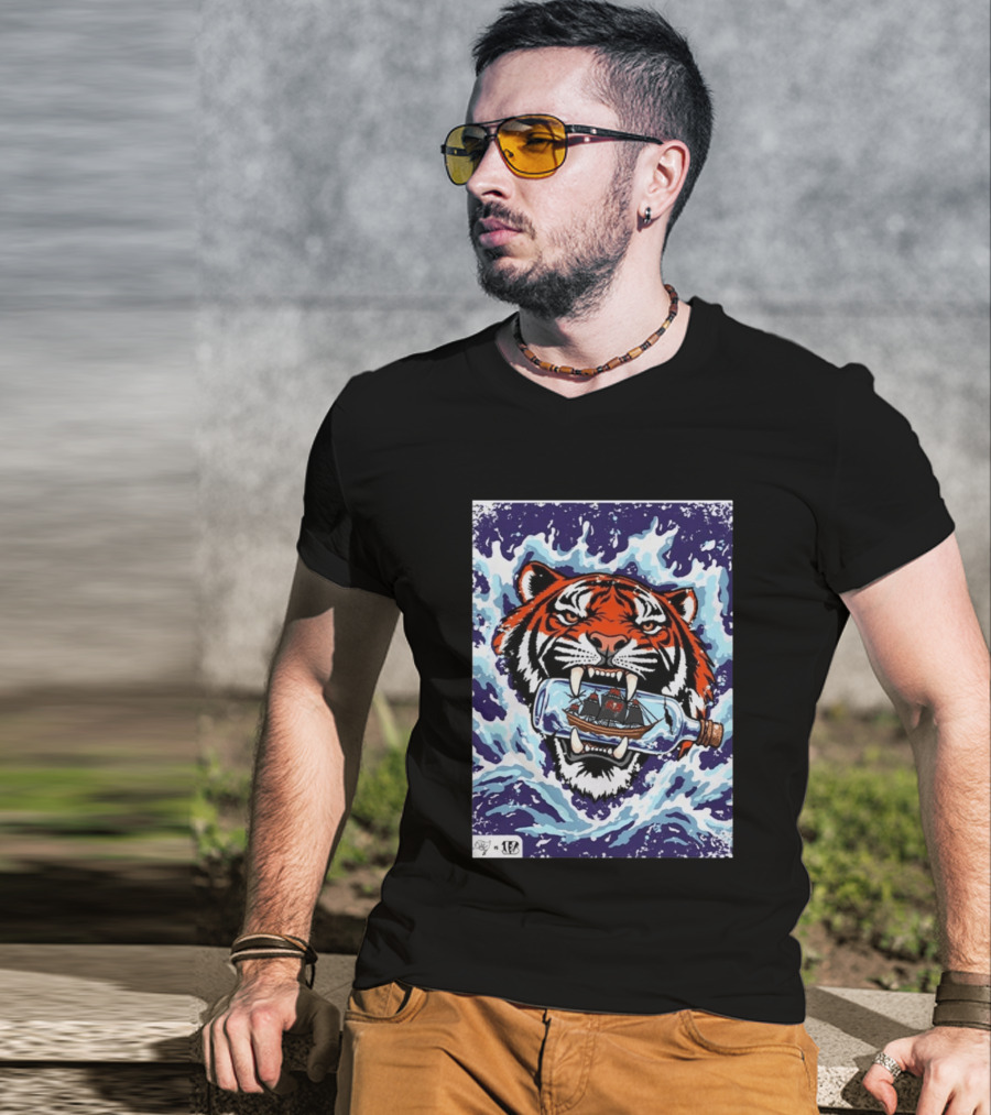 Bengals Vs Buccaneers Tiger And Pirate Ship Battle In A Bottle T-Shirt