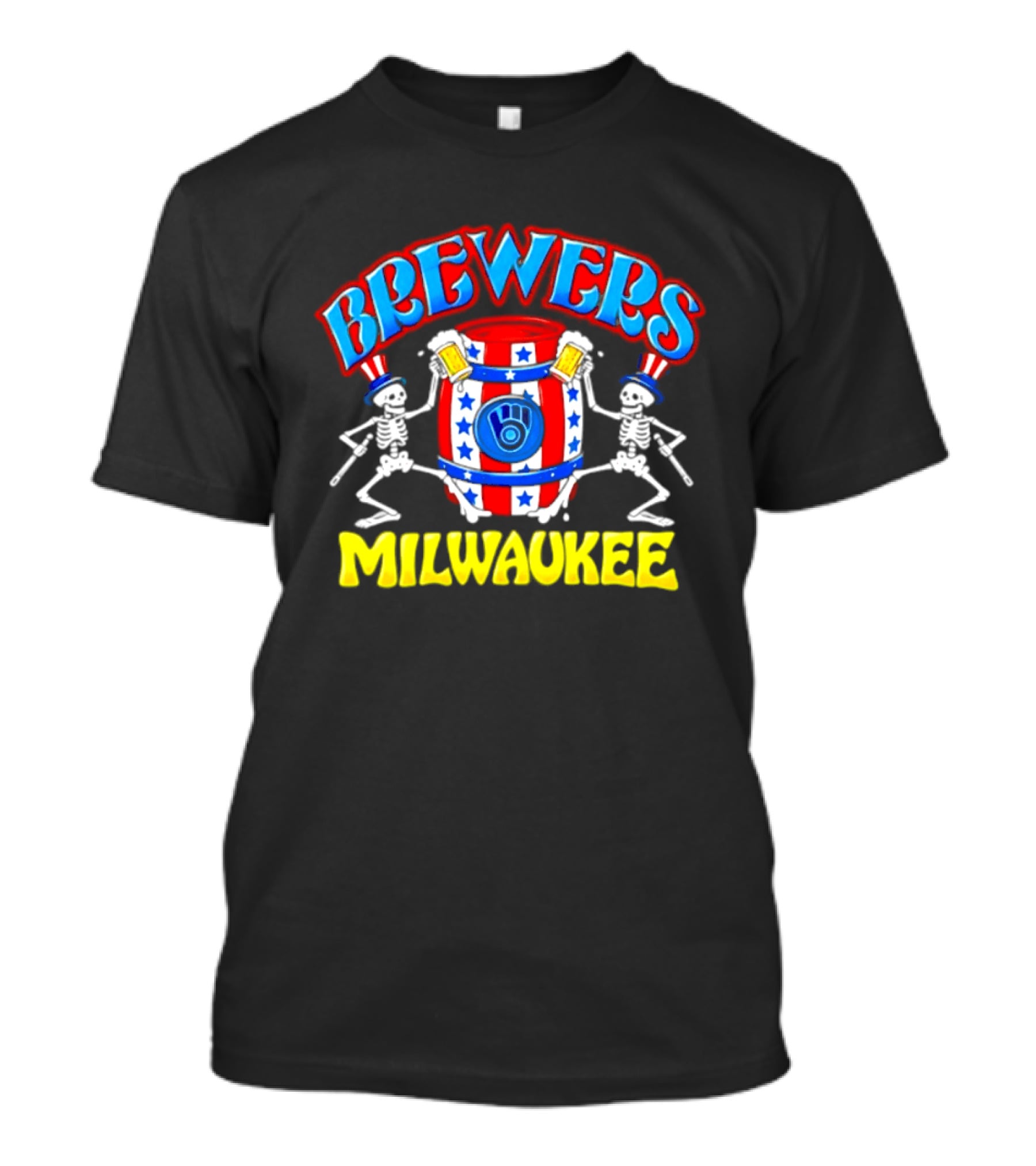 Brewers Milwaukee Skeleton Patriotic Barrel T-Shirt