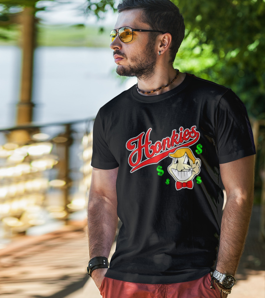 Honkies Red Script Cash Icon With Cartoon Face And Bow Tie T-Shirt