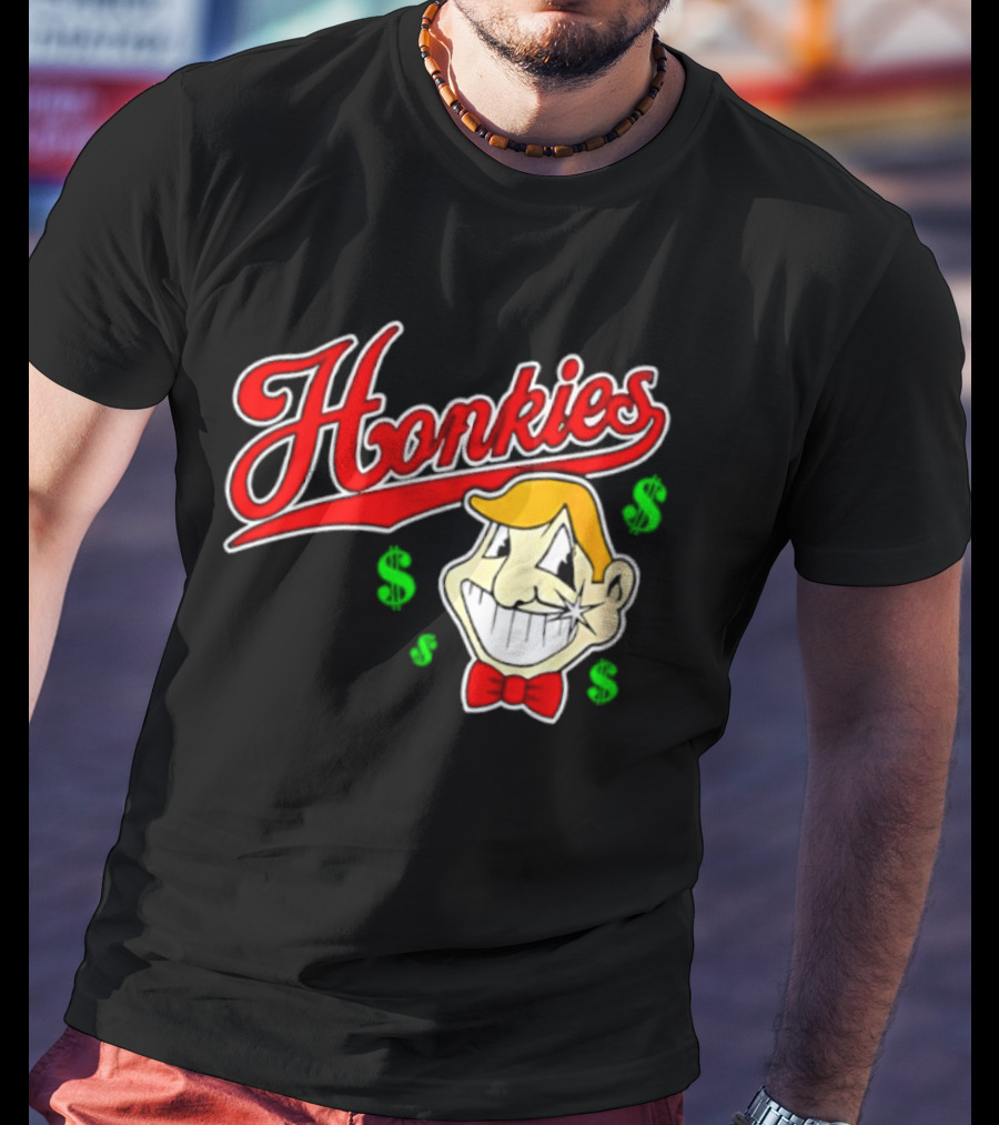 Honkies Red Script Cash Icon With Cartoon Face And Bow Tie T-Shirt