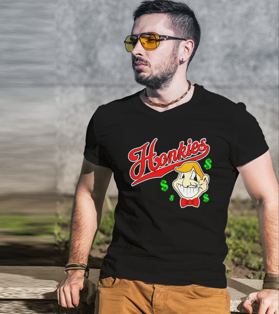 Honkies Red Script Cash Icon With Cartoon Face And Bow Tie T-Shirt