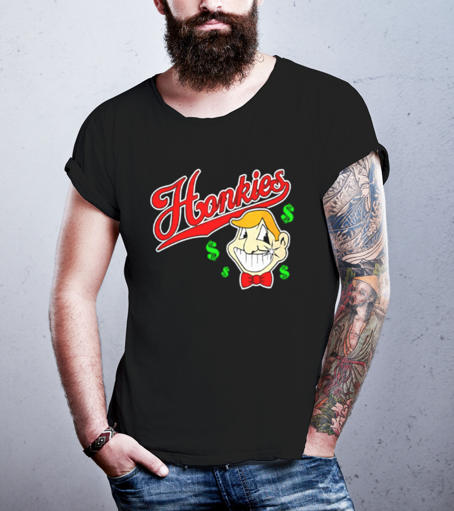 Honkies Red Script Cash Icon With Cartoon Face And Bow Tie T-Shirt