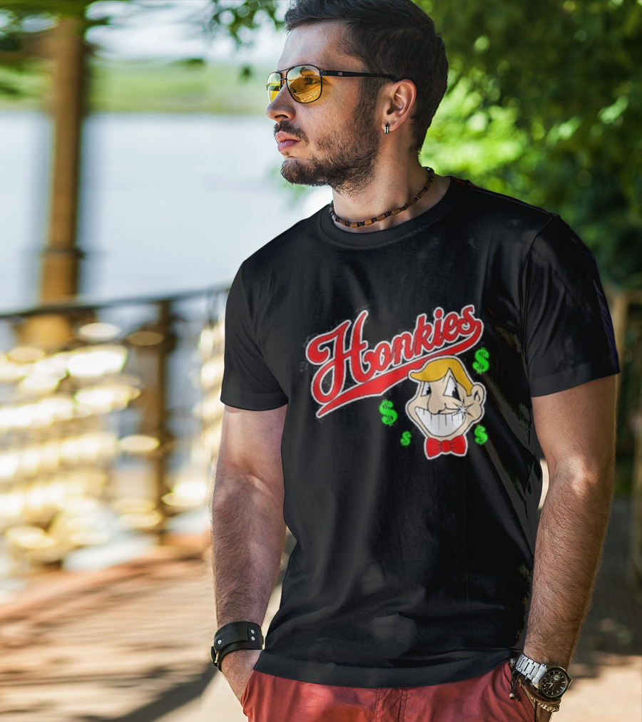 Honkies Red Script With Cartoon Face And Dollar Signs T-Shirt