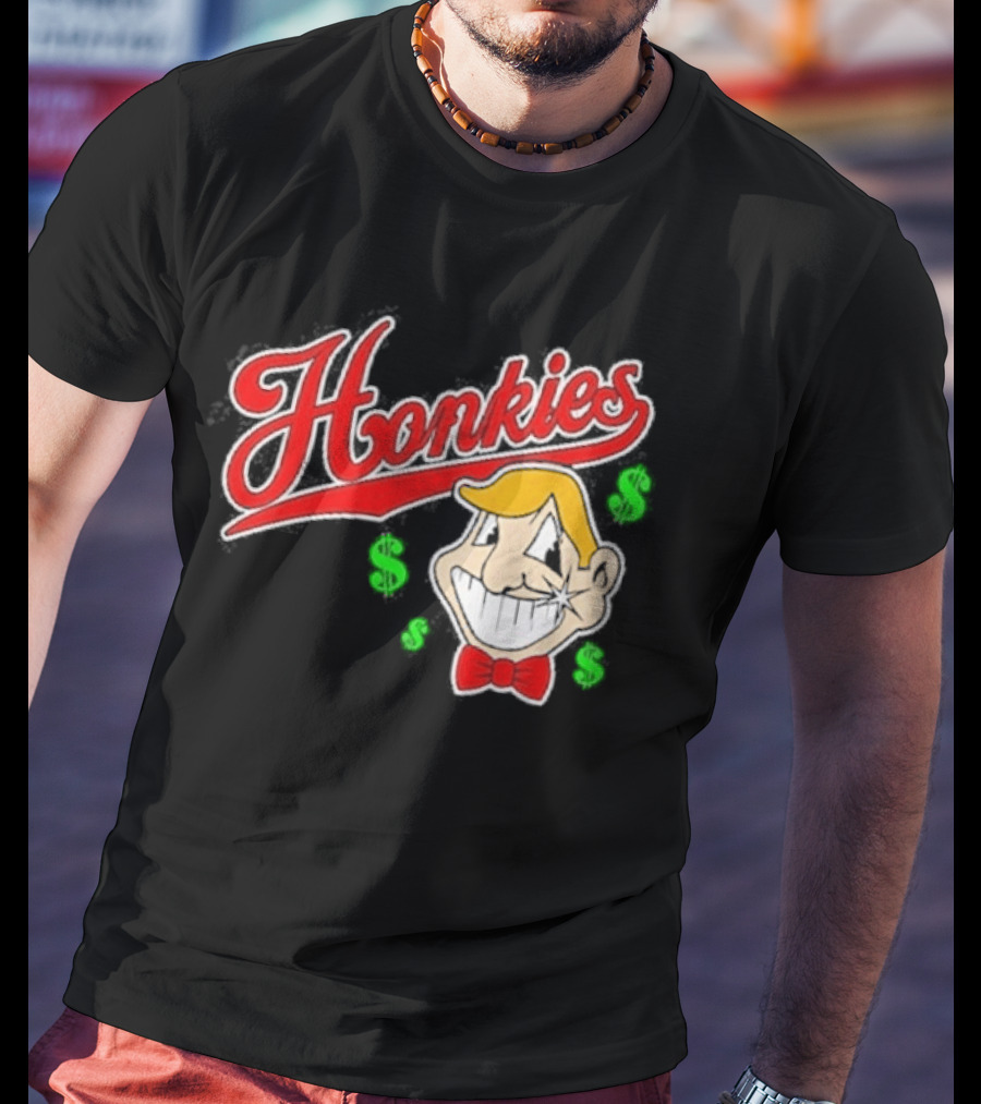 Honkies Red Script With Cartoon Face And Dollar Signs T-Shirt