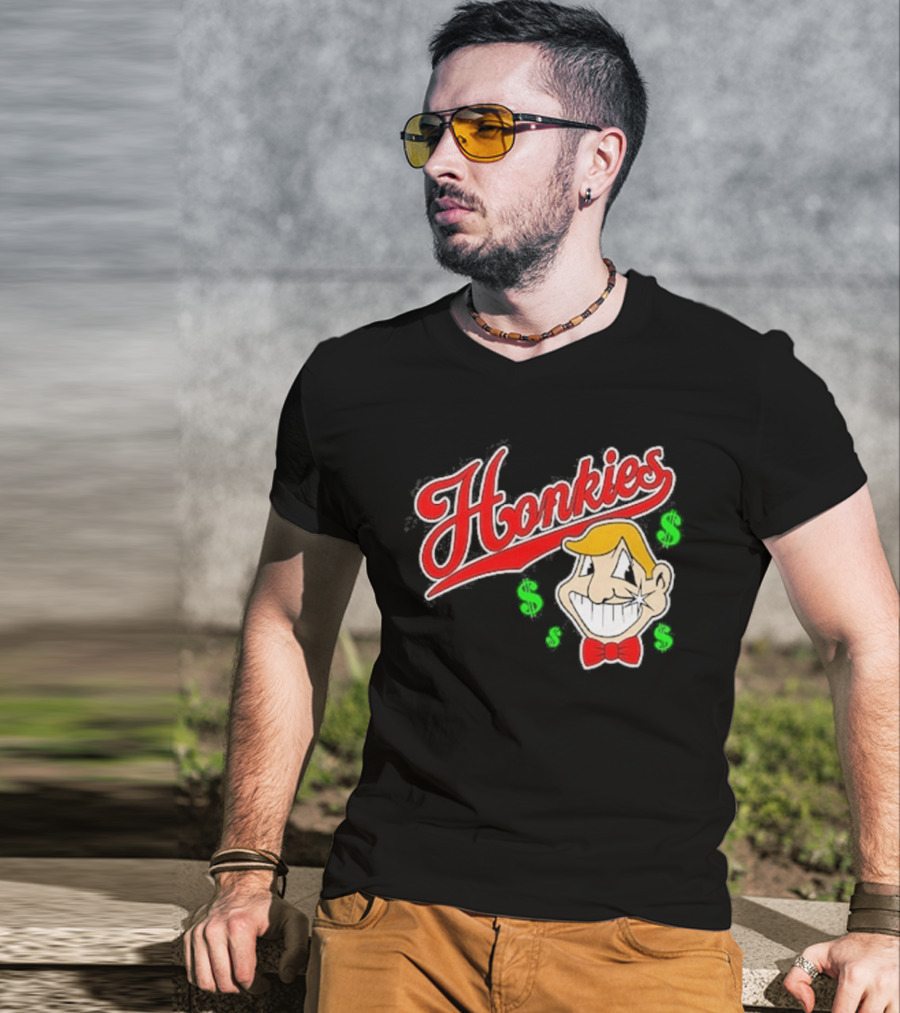 Honkies Red Script With Cartoon Face And Dollar Signs T-Shirt