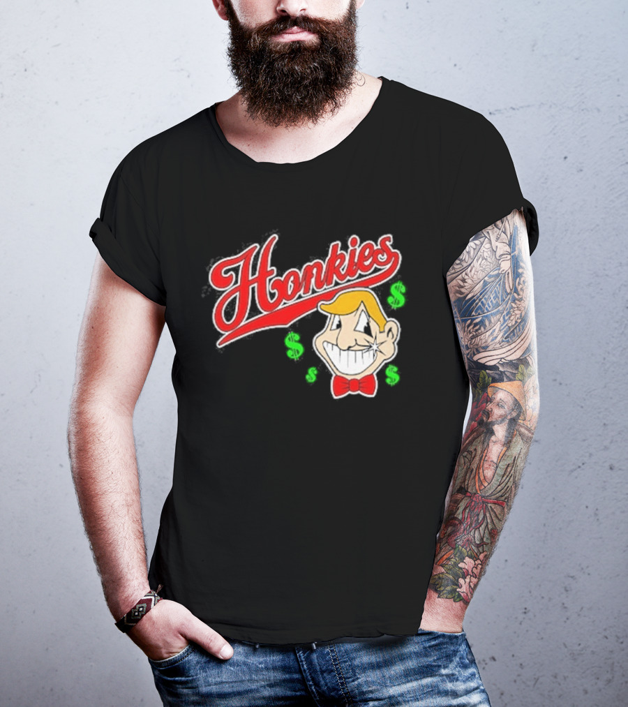 Honkies Red Script With Cartoon Face And Dollar Signs T-Shirt