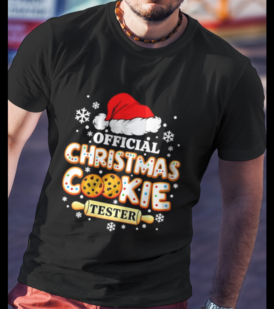 Official Christmas Cookie Tester Santa Hat Snowflakes T-Shirt