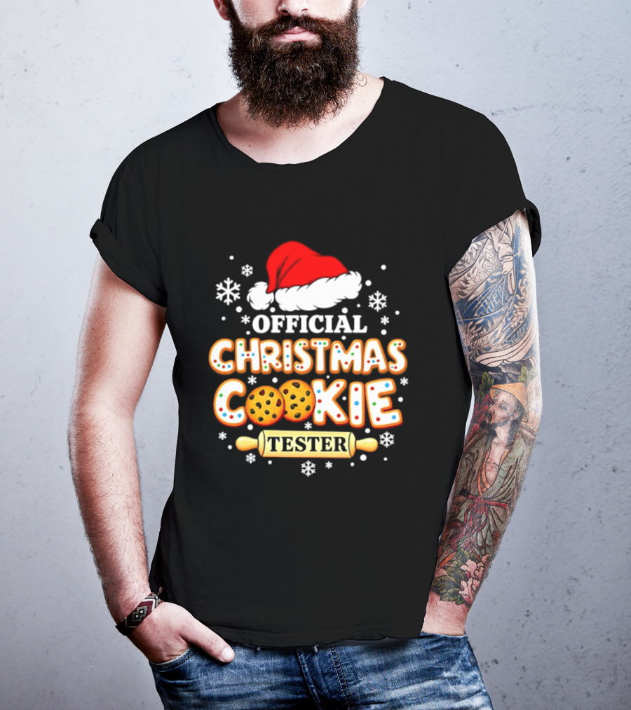 Official Christmas Cookie Tester Santa Hat Snowflakes T-Shirt