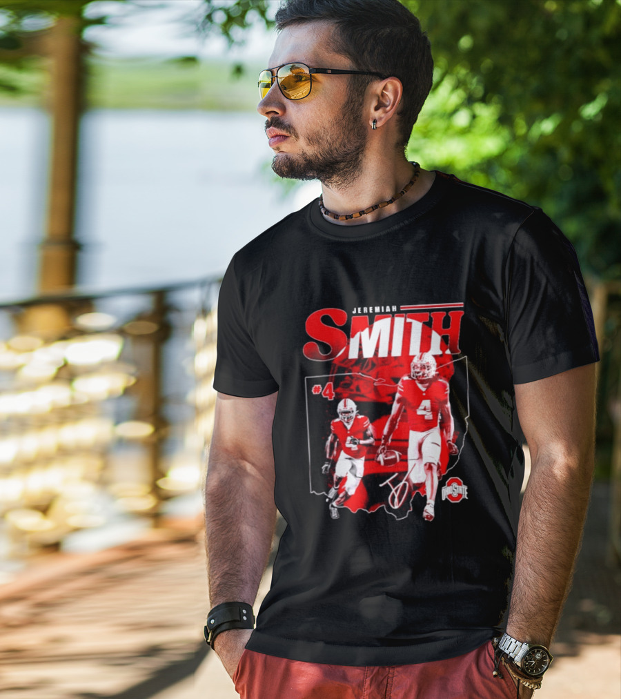 Jeremiah Smith #4 Ohio State Buckeyes Football NCAA Player Ohio Map T-Shirt