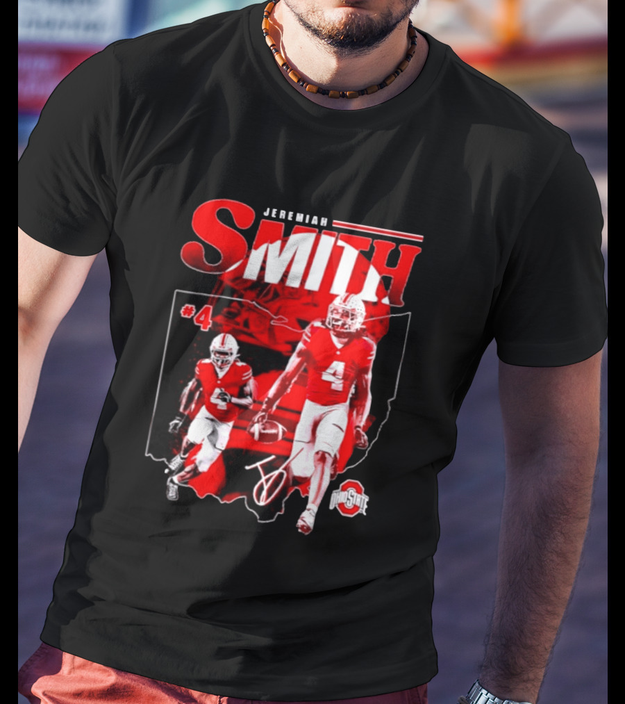 Jeremiah Smith #4 Ohio State Buckeyes Football NCAA Player Ohio Map T-Shirt