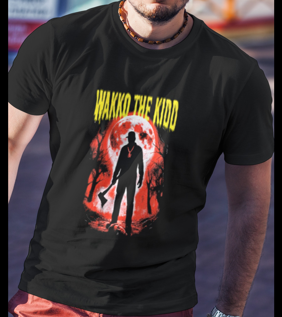 Wakko The Kidd Swing The Hatchet Red Moon Silhouette Charcoal Grey T-Shirt