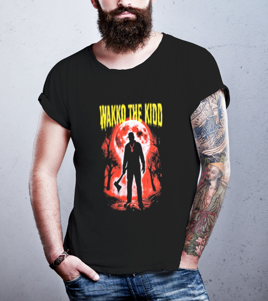 Wakko The Kidd Swing The Hatchet Red Moon Silhouette Charcoal Grey T-Shirt