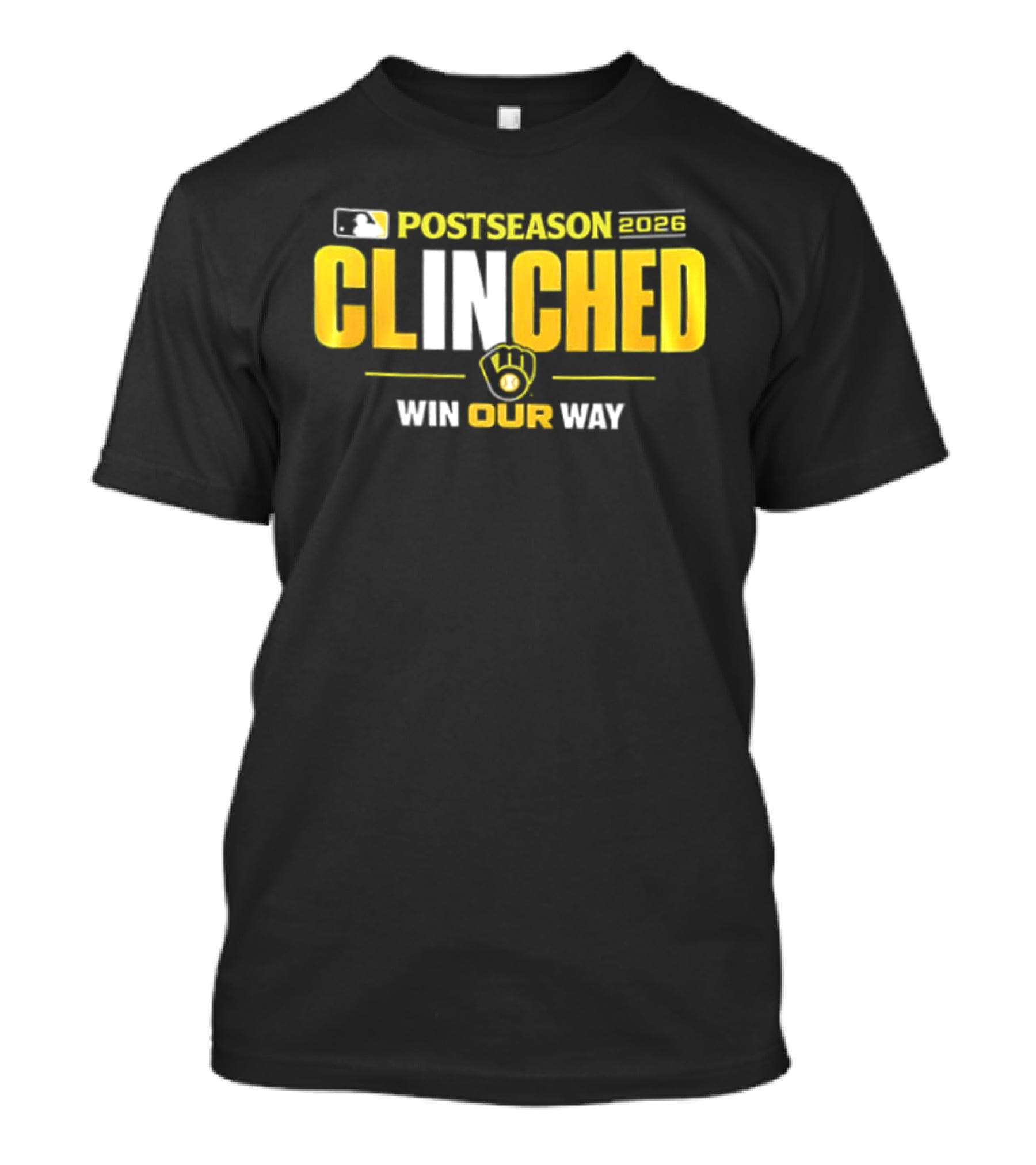 MLB Postseason 2026 Clinched Win Our Way Milwaukee Brewers Stadium Skyline T-Shirt
