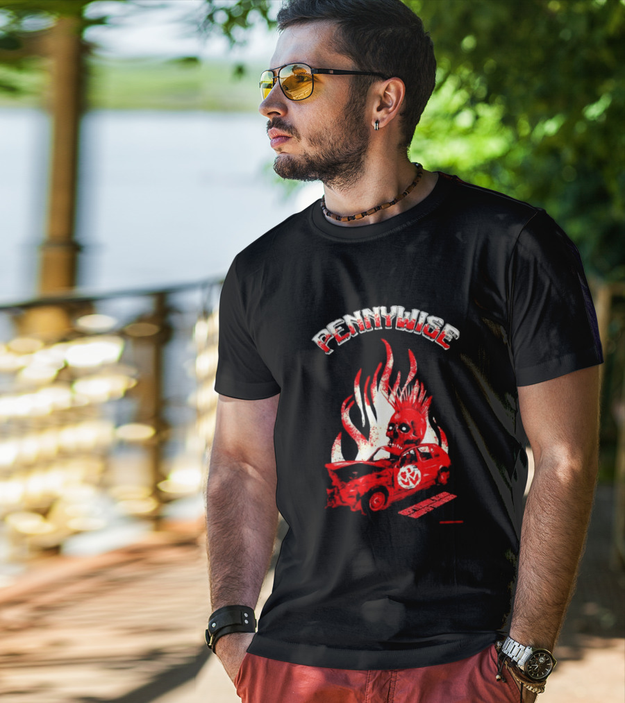 Pennywise Punk Rock Skull Flames Car Warped Tour T-Shirt