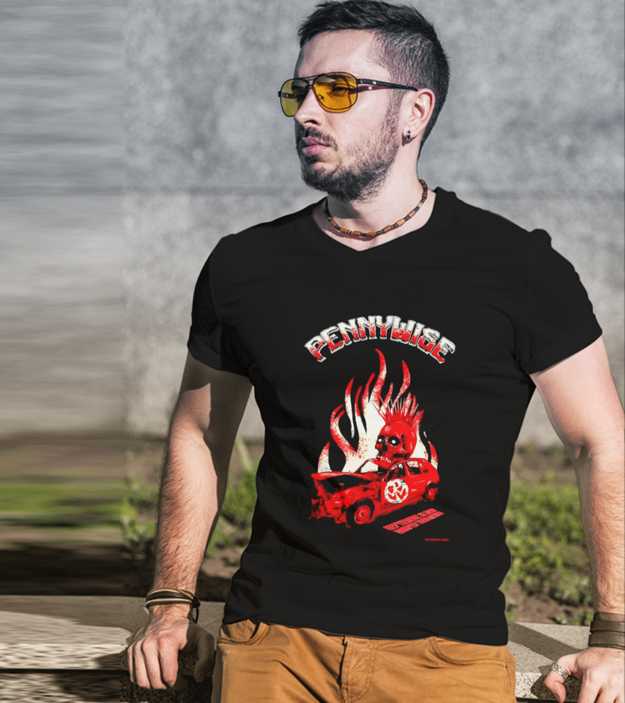 Pennywise Punk Rock Skull Flames Car Warped Tour T-Shirt