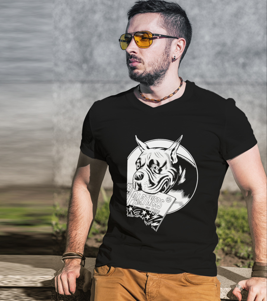 Pitbull Dog Comic Book With Biting Graphic And Stars T-Shirt