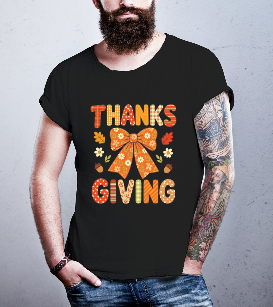 Thanksgiving Floral Bow With Autumn Acorns And Leaves T-Shirt