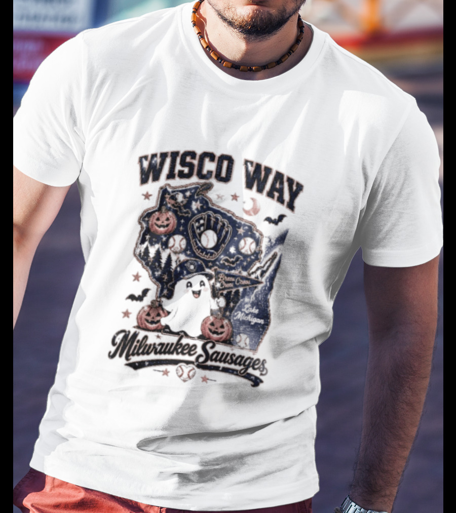 Wisco Way Milwaukee Sausages Halloween Ghosts 2026 T-Shirt