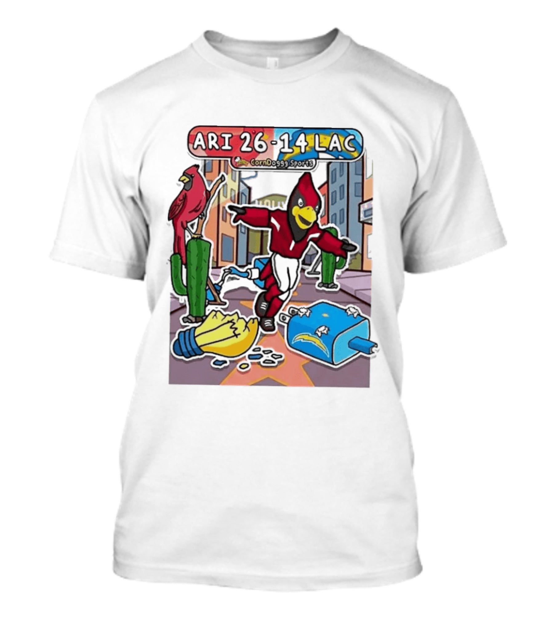 Arizona Cardinals Vs Los Angeles Chargers Corndoggy Sports Doodle Game Day ARI 26 14 LAC T-Shirt