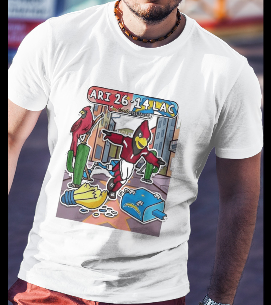 Arizona Cardinals Vs Los Angeles Chargers Corndoggy Sports Doodle Game Day ARI 26 14 LAC T-Shirt