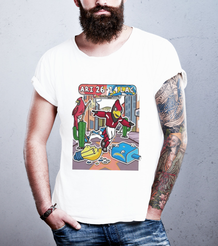 Arizona Cardinals Vs Los Angeles Chargers Corndoggy Sports Doodle Game Day ARI 26 14 LAC T-Shirt