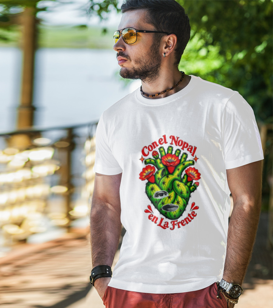 Con El Nopal En La Frente Mexican Culture Cactus Heart T-Shirt