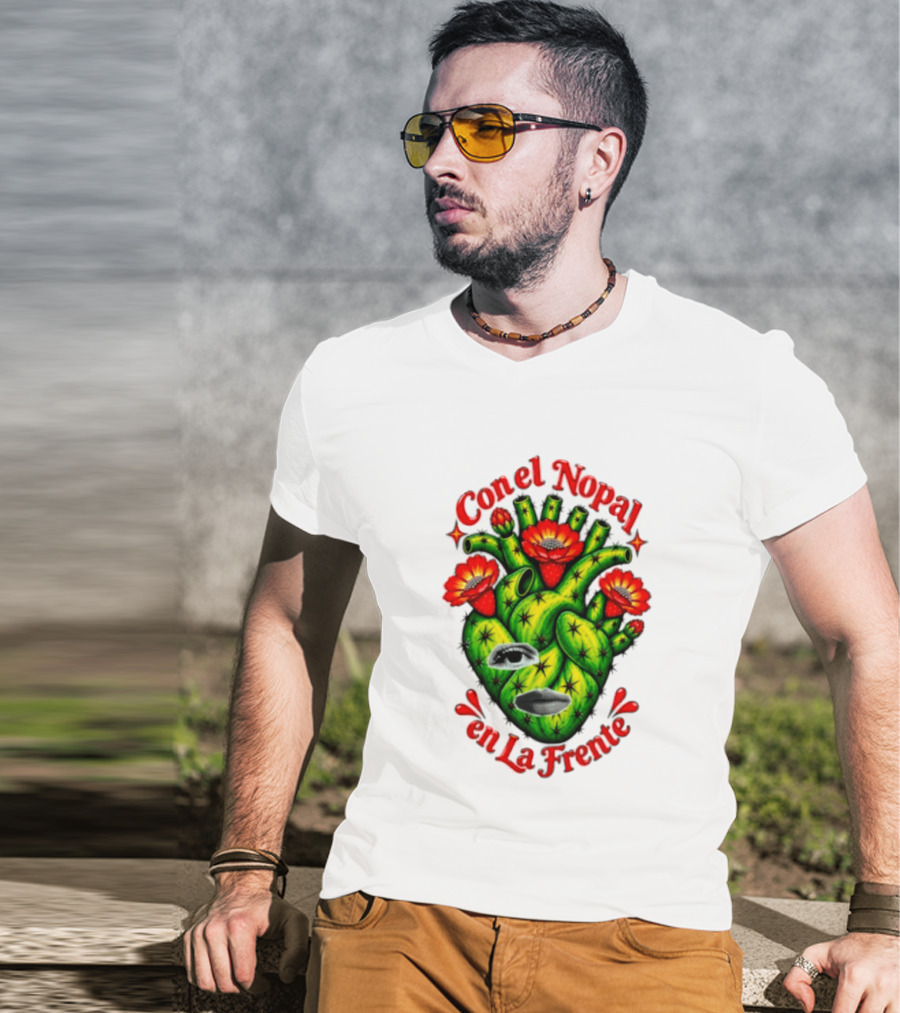 Con El Nopal En La Frente Mexican Culture Cactus Heart T-Shirt