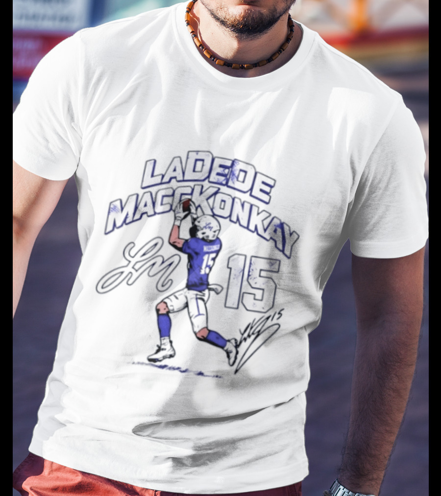 Ladd McConkey 15 Los Angeles Chargers Player Signature And Action Pose T-Shirt
