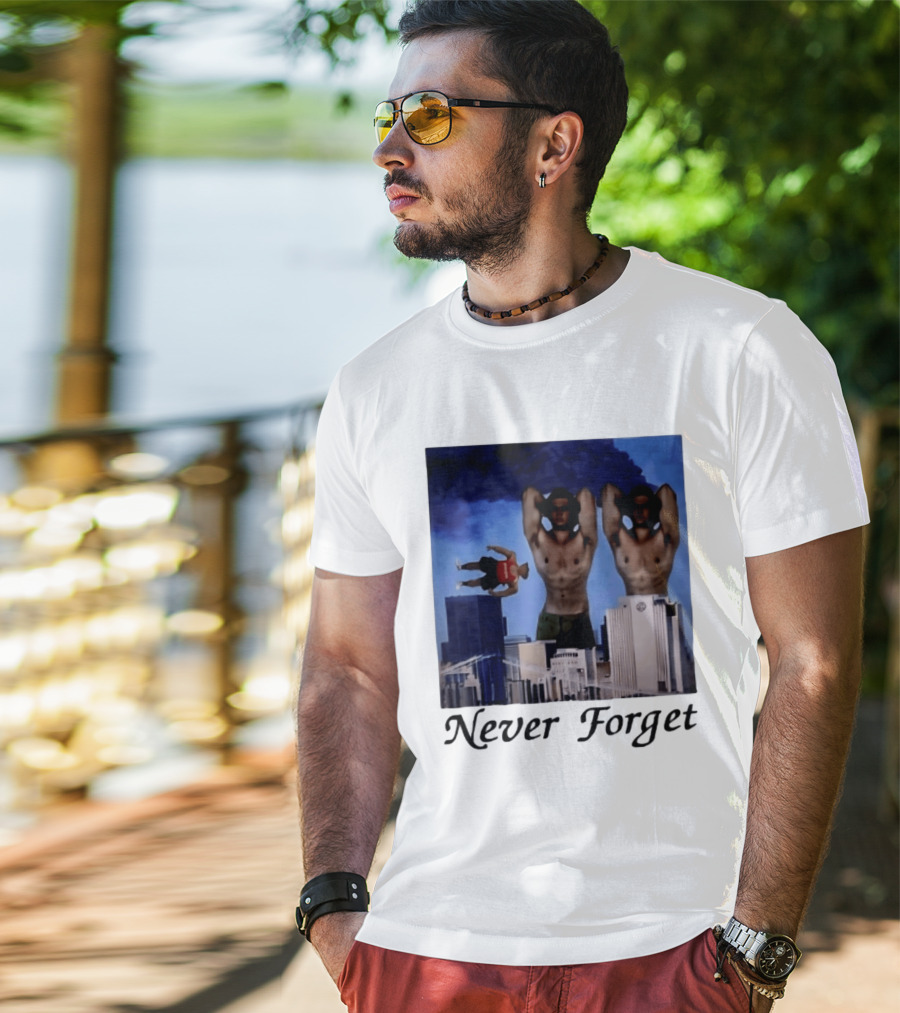 Never Forget 9 11 Internet Meme Edgy Humor Floating Character Twin Towers T-Shirt
