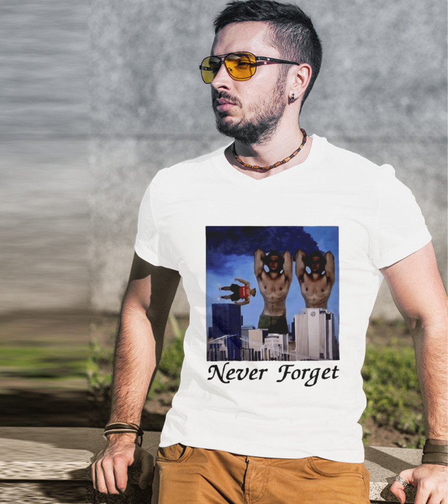 Never Forget 9 11 Internet Meme Edgy Humor Floating Character Twin Towers T-Shirt