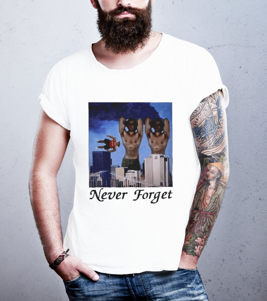 Never Forget 9 11 Internet Meme Edgy Humor Floating Character Twin Towers T-Shirt
