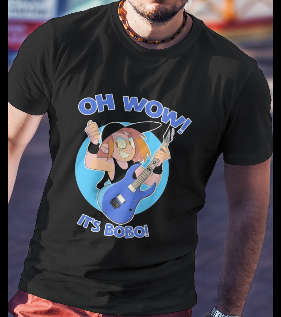 Oh Wow It's Bobo Alestorm Cartoon Character With Electric Guitar T-Shirt