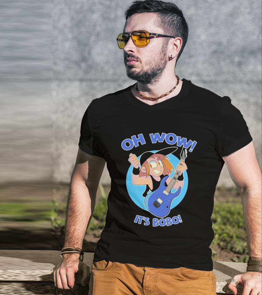 Oh Wow It's Bobo Alestorm Cartoon Character With Electric Guitar T-Shirt