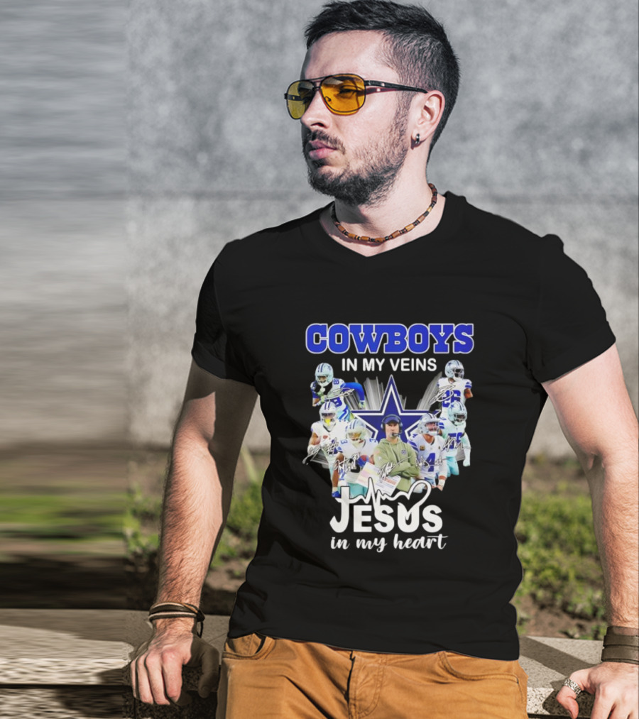 Cowboys In My Veins Jesus In My Heart Dallas Football Team Players Star T-Shirt