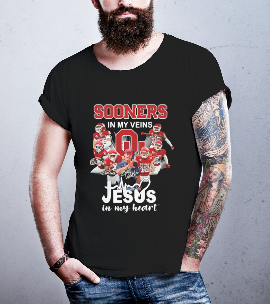 Oklahoma Sooners In My Veins Jesus In My Heart Football Team Spirit T-Shirt