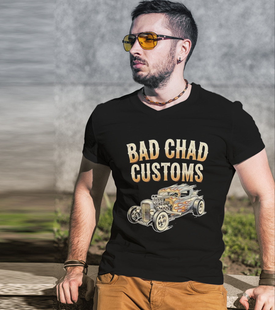 Bad Chad Customs Hot Rod Flames Vintage Car T-Shirt