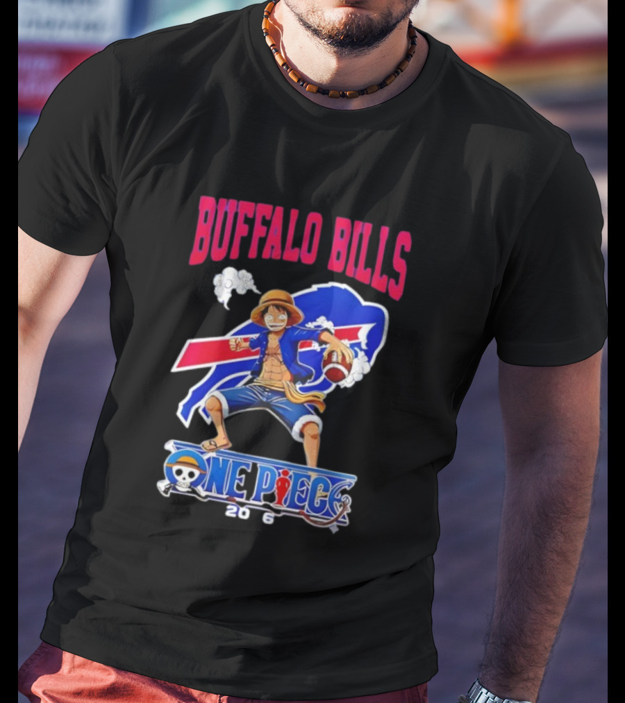 Buffalo Bills One Piece Crossover 2026 Featuring Luffy Football T-Shirt