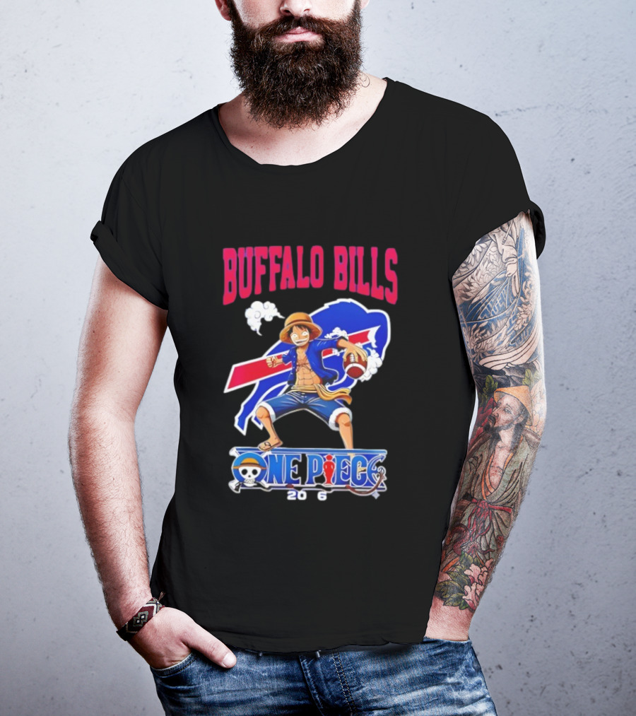 Buffalo Bills One Piece Crossover 2026 Featuring Luffy Football T-Shirt
