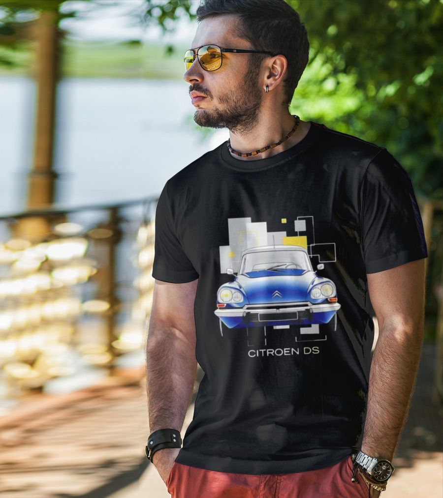 Citroën DS Classic Car Blue Front View Vintage Design T-Shirt