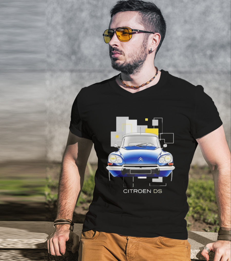 Citroën DS Classic Car Blue Front View Vintage Design T-Shirt