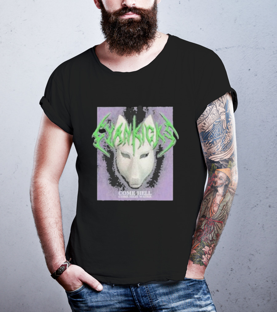 Cyan Kicks Come Hell Come High Water Mask Design T-Shirt
